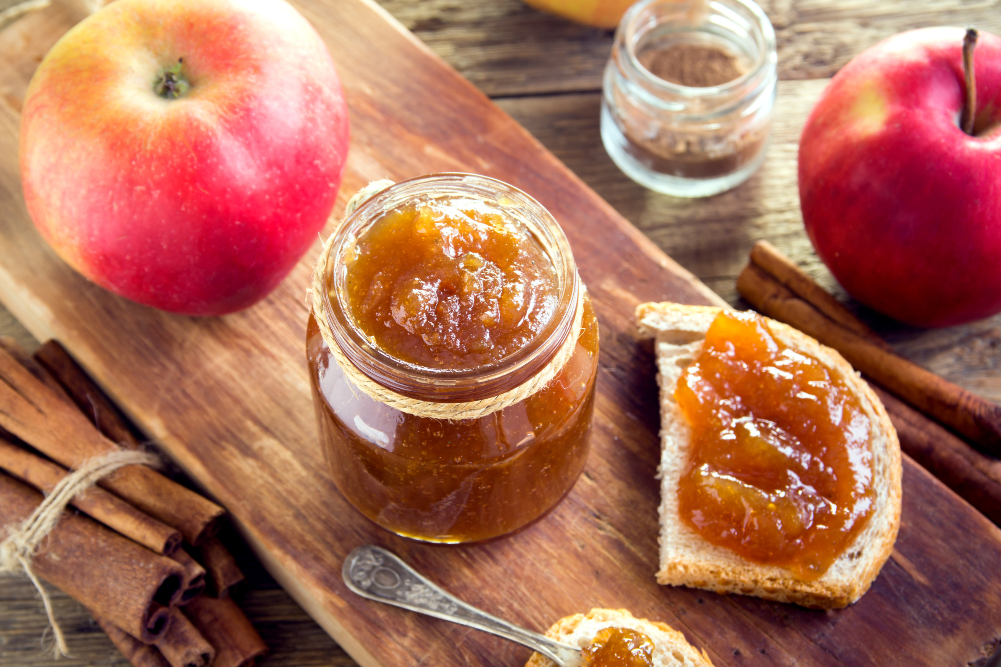 Close up of a jar of homemade apple jam